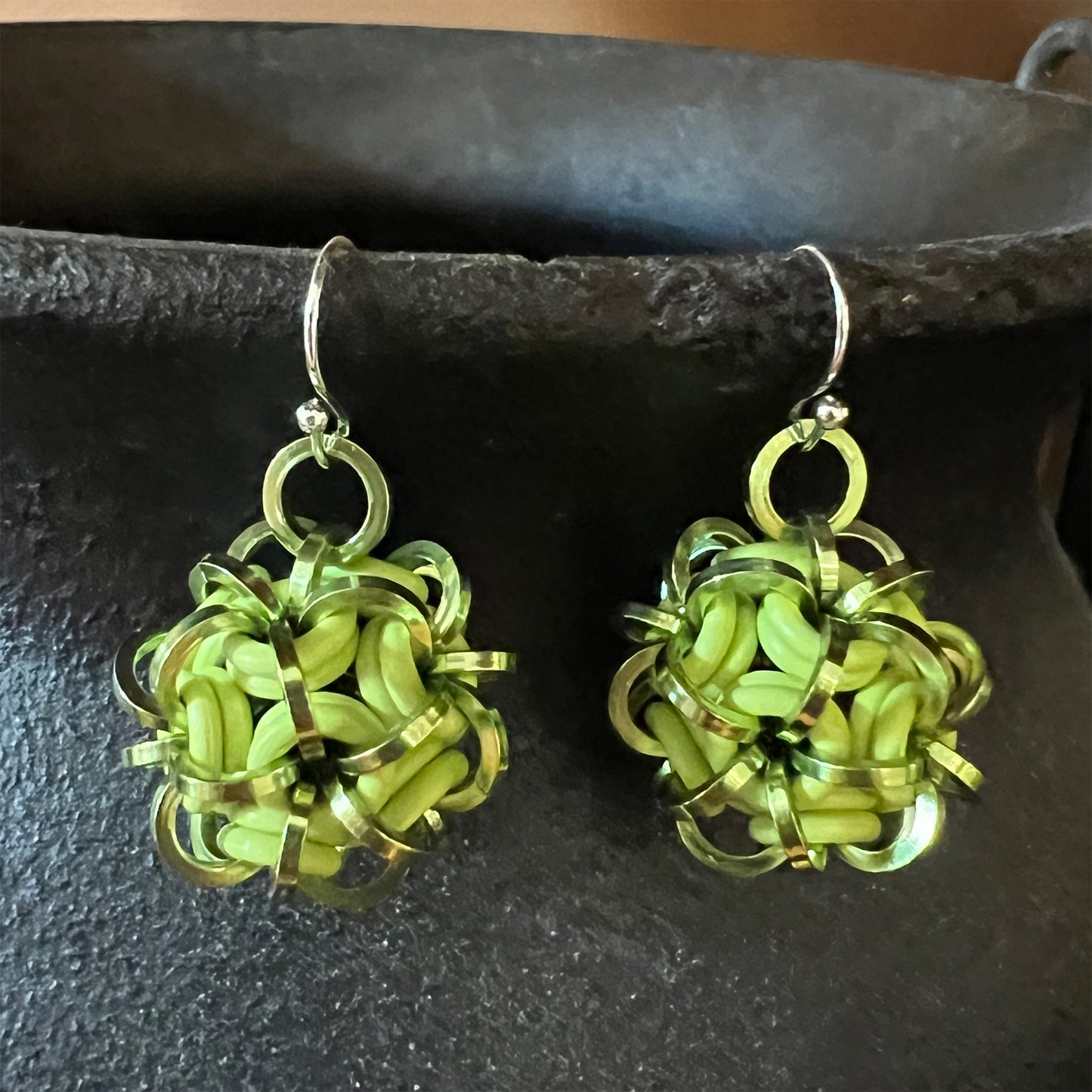 Dodecahedron Earrings Kit with FREE Video - Bright Kiwi Lime