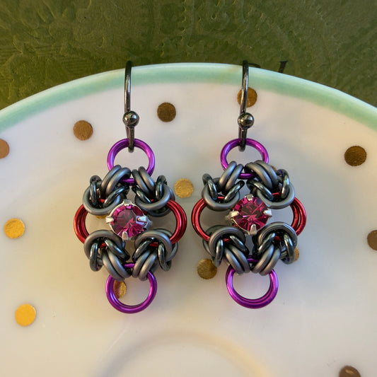 Double Byzantine Rhinestone Earrings Kit with Video Class - Magenta Mix