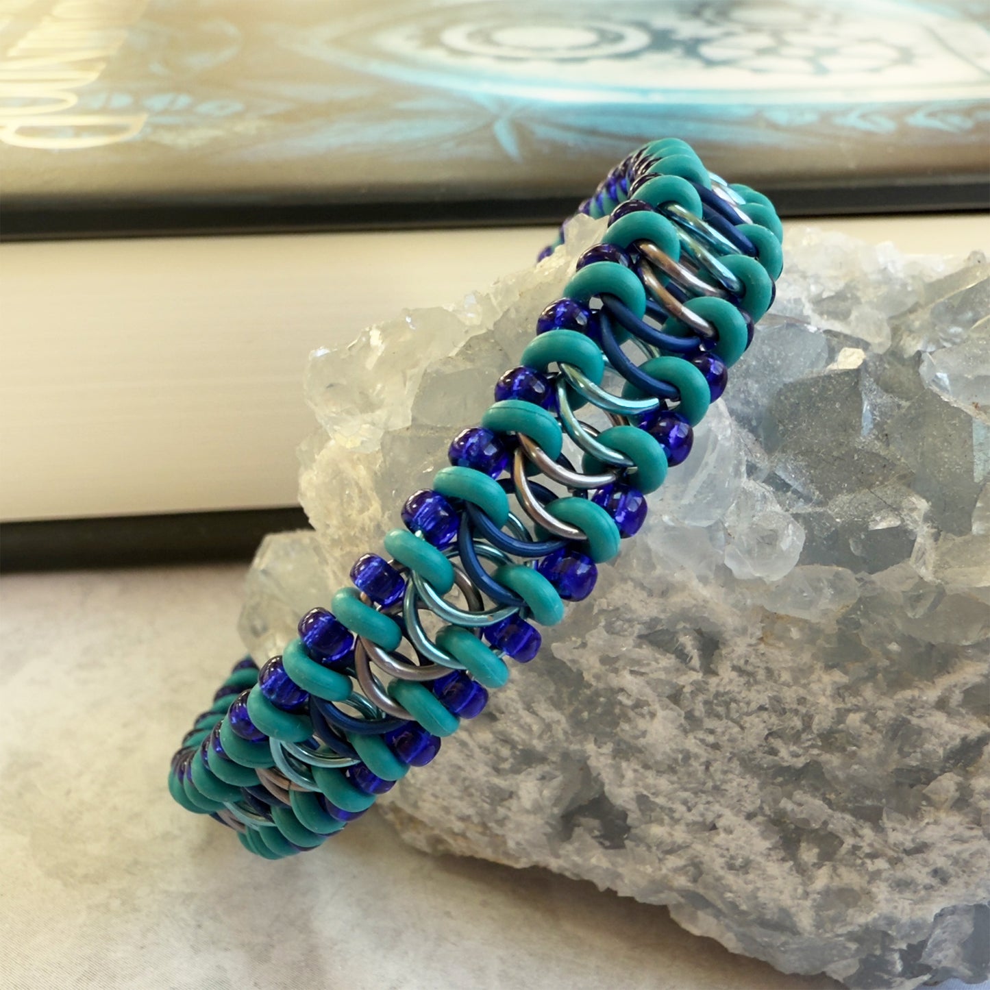 Mini European Delirium Beaded Stretch Bracelet Kit with Video Class - Teal & Sapphire Blue