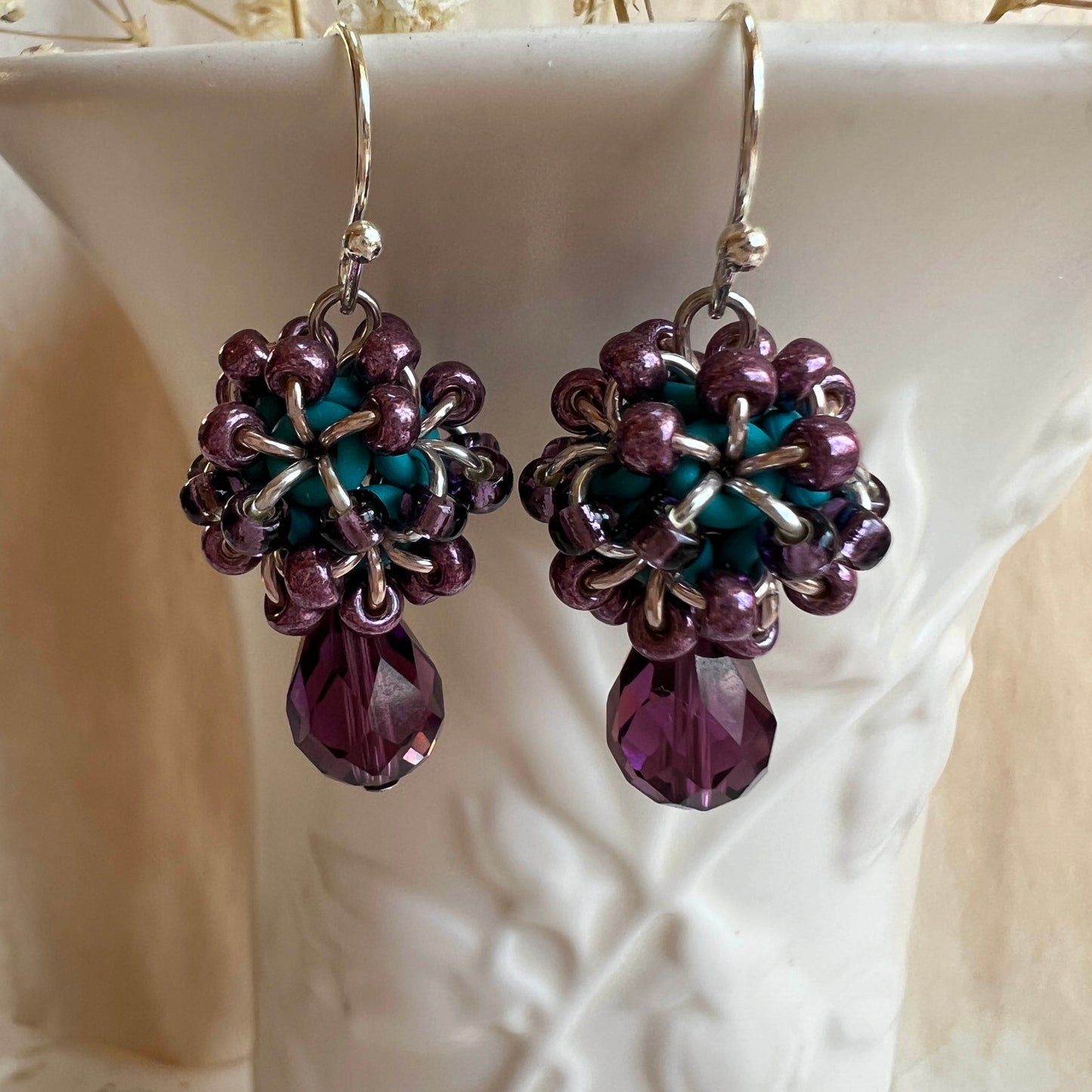 Faceted Beaded Ball Earrings Kit with Video Class - Teal, Amethyst, Silver & Rose Gold