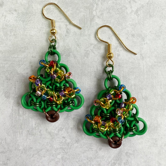 Helm Beaded Holiday Tree Earrings Kit with Free Video Class - Green & Multi