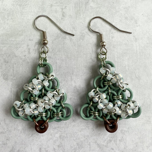 Helm Beaded Holiday Tree Earring Kit with Free Video Class - Dusky Sage & Gilt Lined Opal
