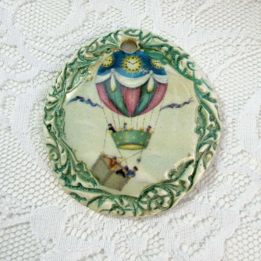 Hot Air Balloon Ride Pendant (1 7/8" x 1 3/4") - OOAK Ceramic