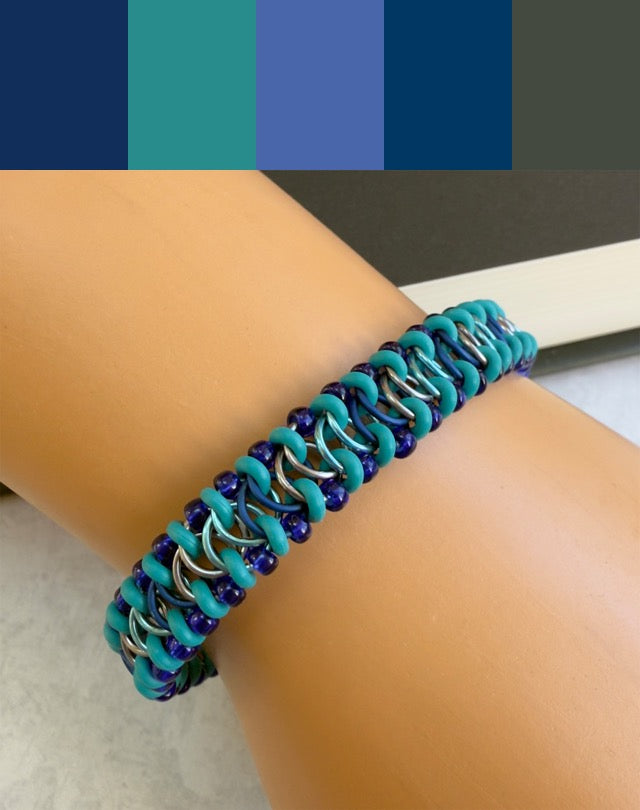 Mini European Delirium Beaded Stretch Bracelet Kit with Video Class - Teal & Sapphire Blue