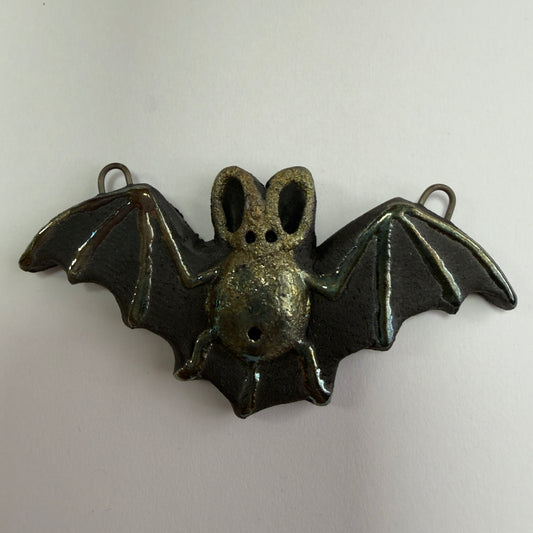 MAKU Raku Bat Pendant OOAK - Raku Pottery Pendant
