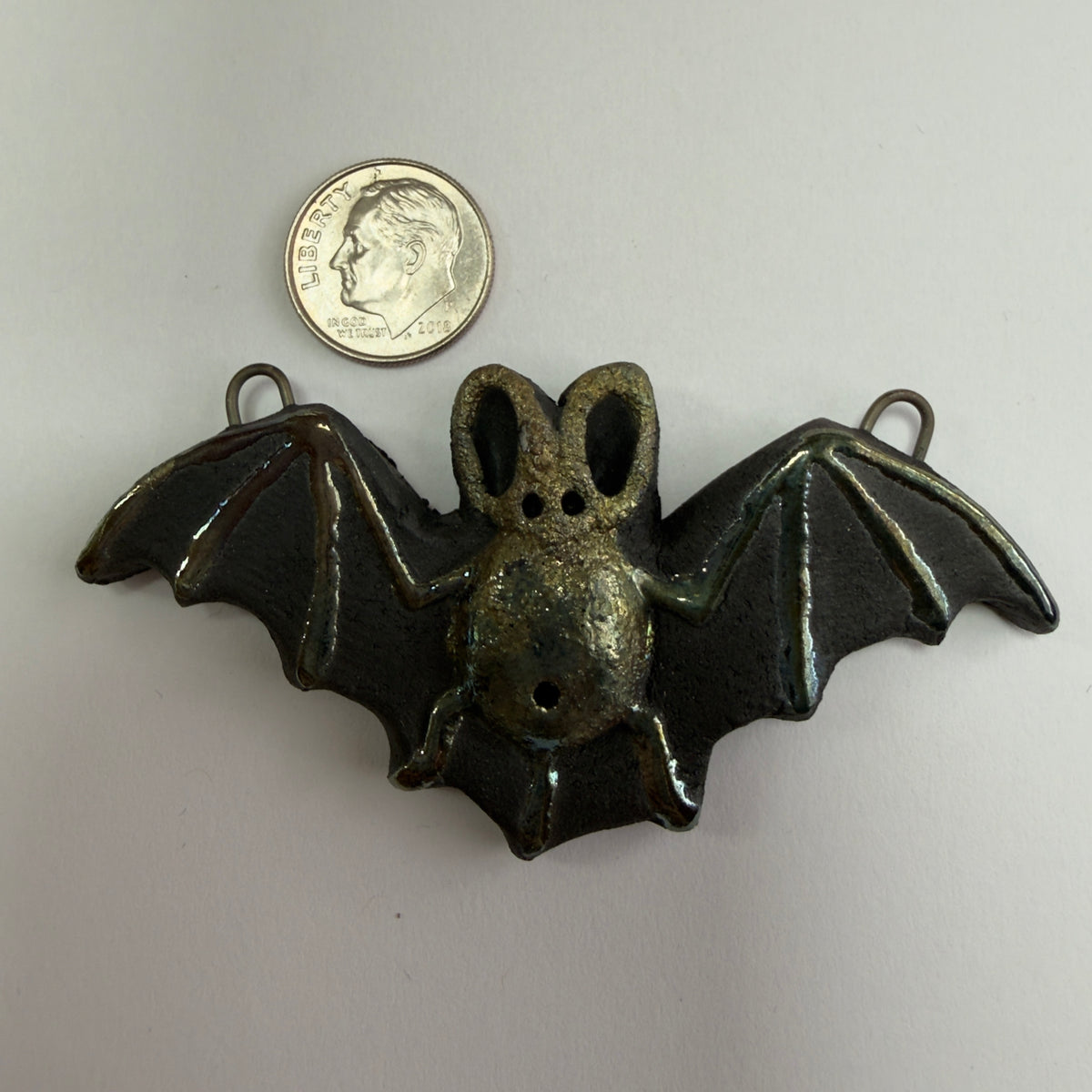 MAKU Raku Bat Pendant OOAK - Raku Pottery Pendant
