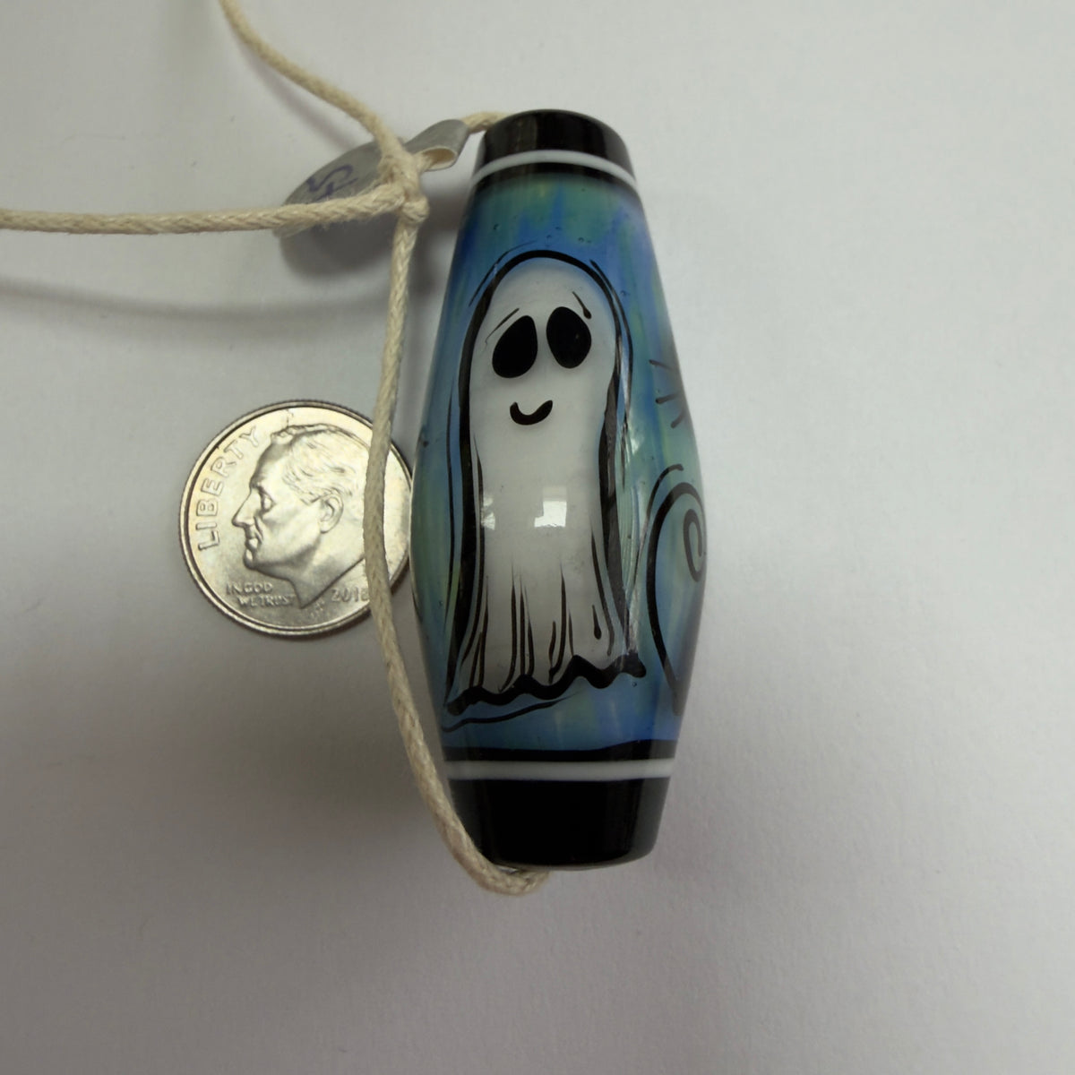 Large Halloween Lampwork Bead OOAK by JCHarrel - with Pumpkin, Cat, & Ghost
