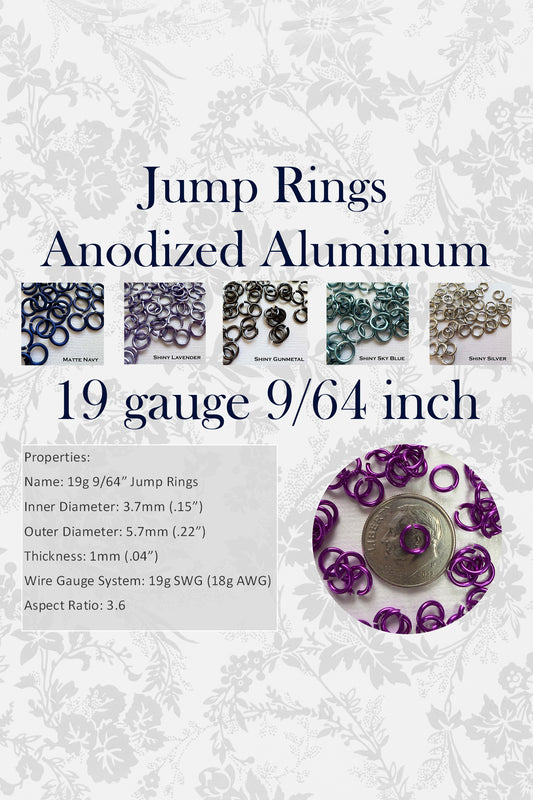 Jump Rings AA 19g 9/64" (SWG) ID: 3.7mm - choose color & quantity