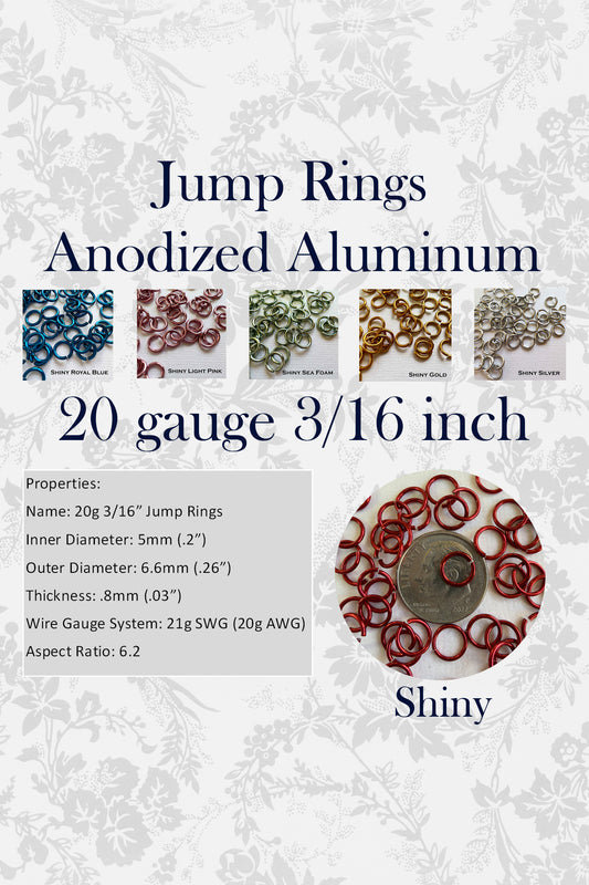 Jump Rings SHINY 20g 3/16" (AWG) ID: 5mm - choose color & quantity