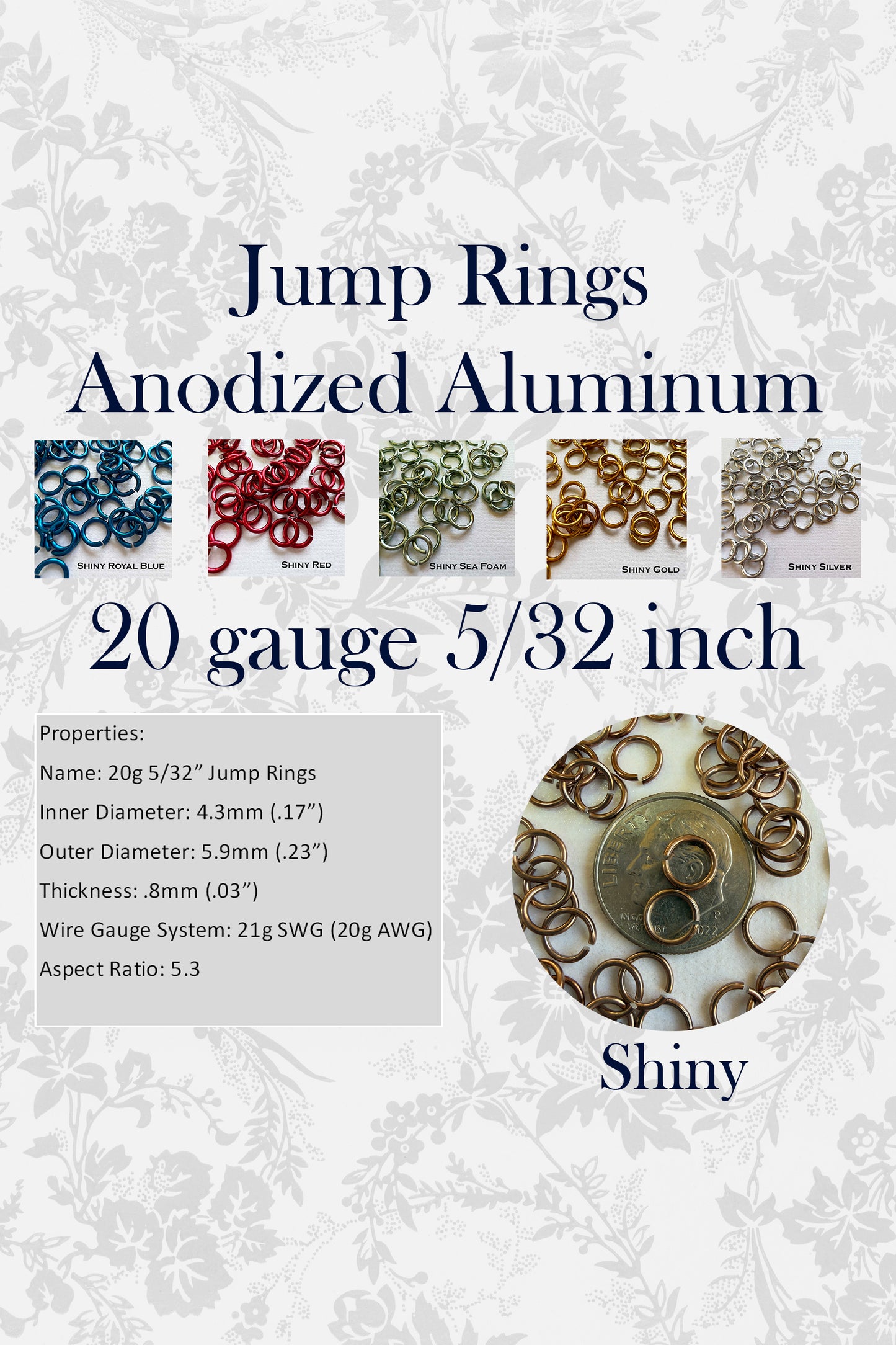 Jump Rings AA SHINY 20g 5/32" (AWG) ID: 4.3mm- choose color & quantity