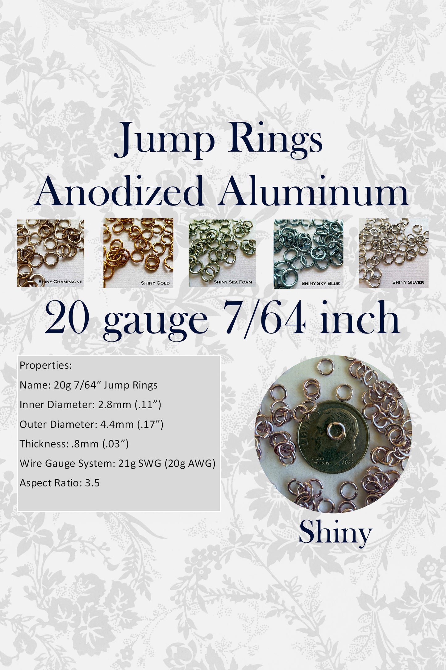 Jump Rings AA SHINY 20g 7/64" (AWG) ID: 2.8mm- choose color & quantity