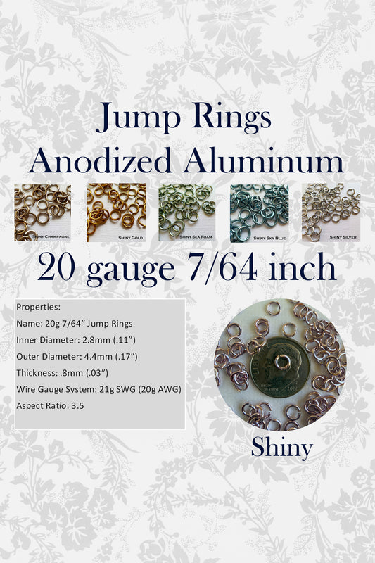 Jump Rings AA SHINY 20g 7/64" (AWG) ID: 2.8mm- choose color & quantity
