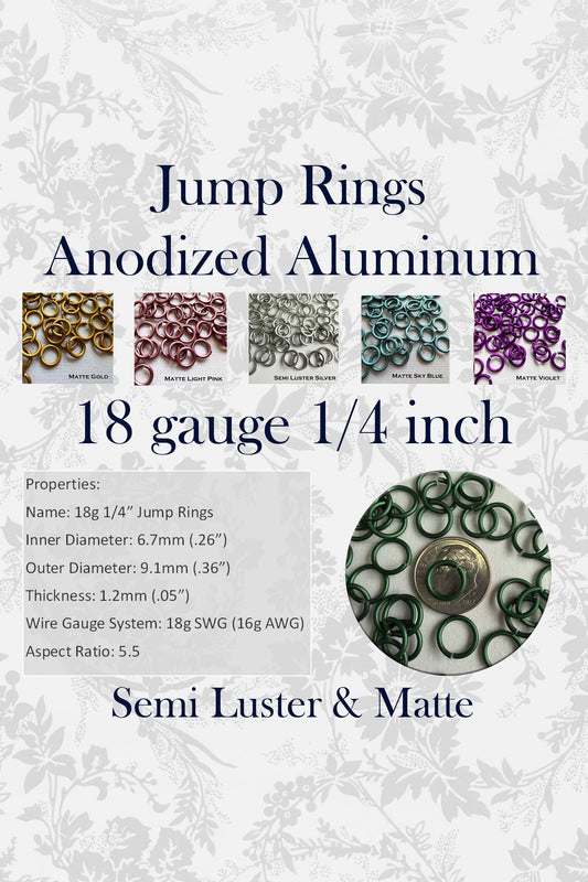 18g 1/4" Jump Rings Matte (SWG) ID: 6.7mm - Choose color & quantity