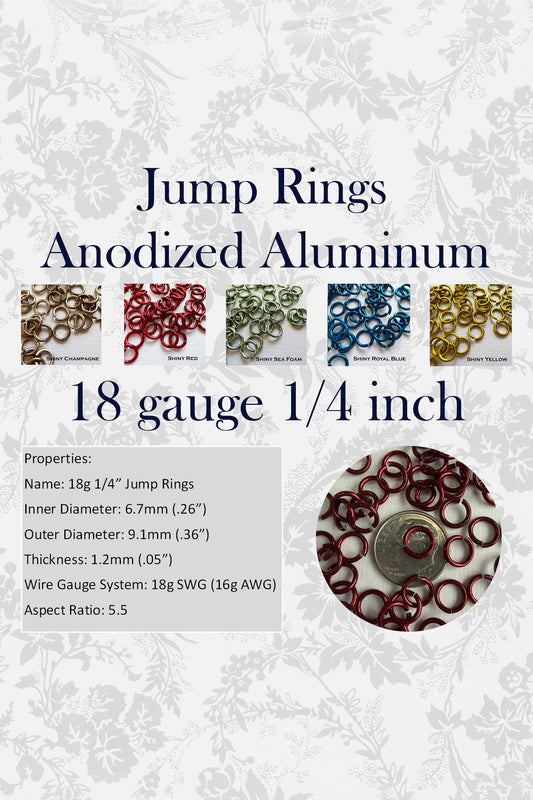 18g 1/4" Jump Rings Shiny (SWG) ID: 6.7mm - Choose color & quantity