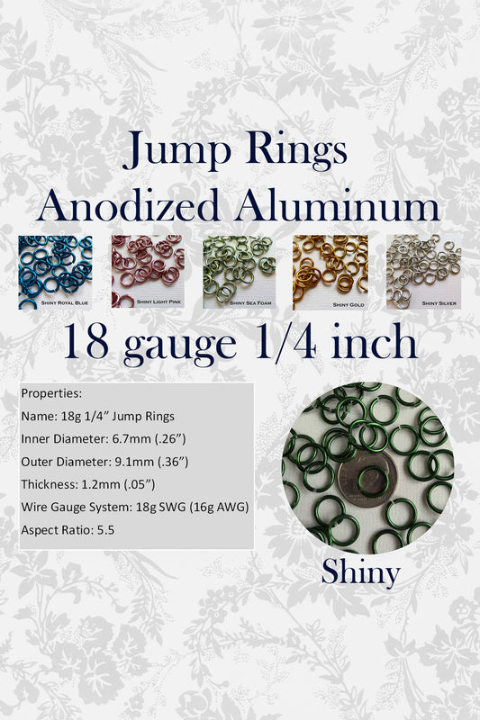 Jump Rings AA SHINY 18G 1/4" (SWG) ID: 6.7mm - Choose color & quantity