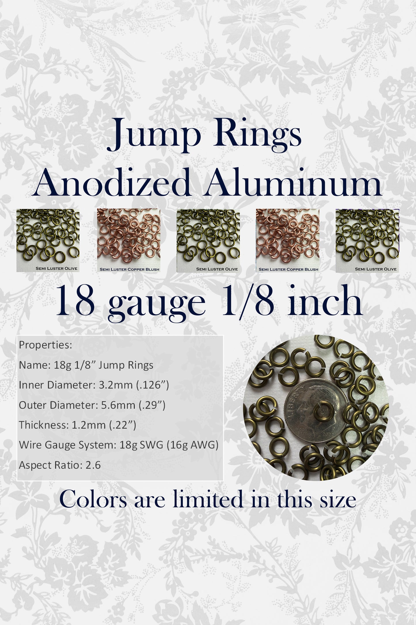 Jump Rings AA 18g 1/8" (SWG) ID: 3.2mm - Choose color & quantity