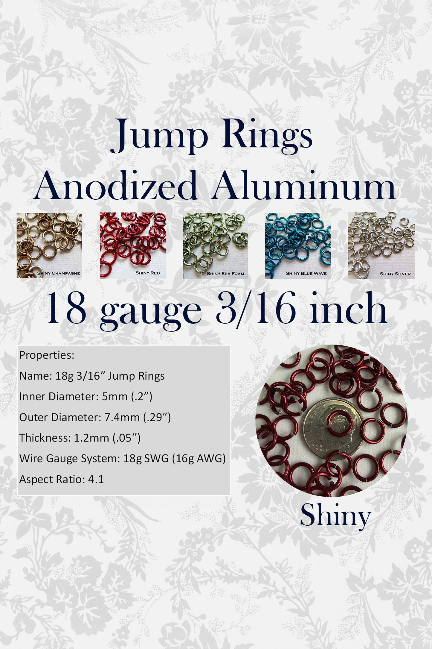 Jump Rings AA SHINY 18G 3/16" (SWG) ID: 5mm - choose color & quantity