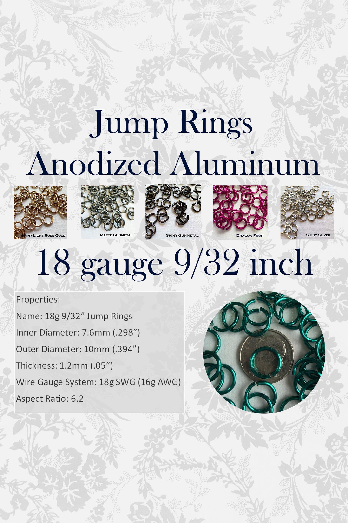 Jump Rings AA 18g 9/32" (SWG) ID: 7.6mm - Choose color & quantity