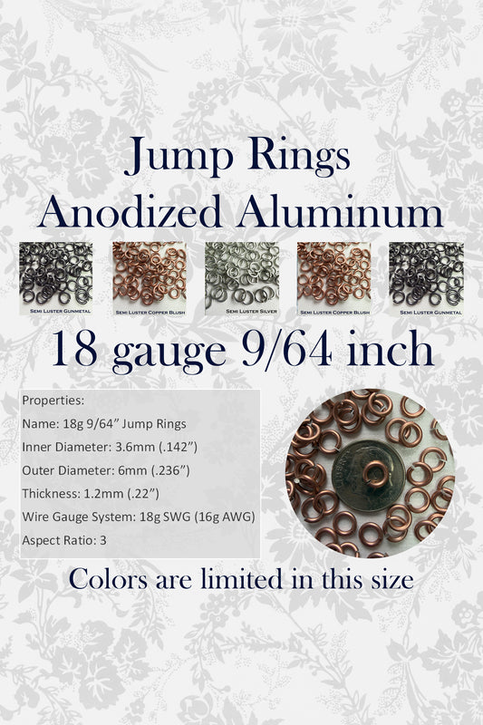 Jump Rings AA 18g 9/64" (SWG) ID: 3.6mm - Choose color & quantity