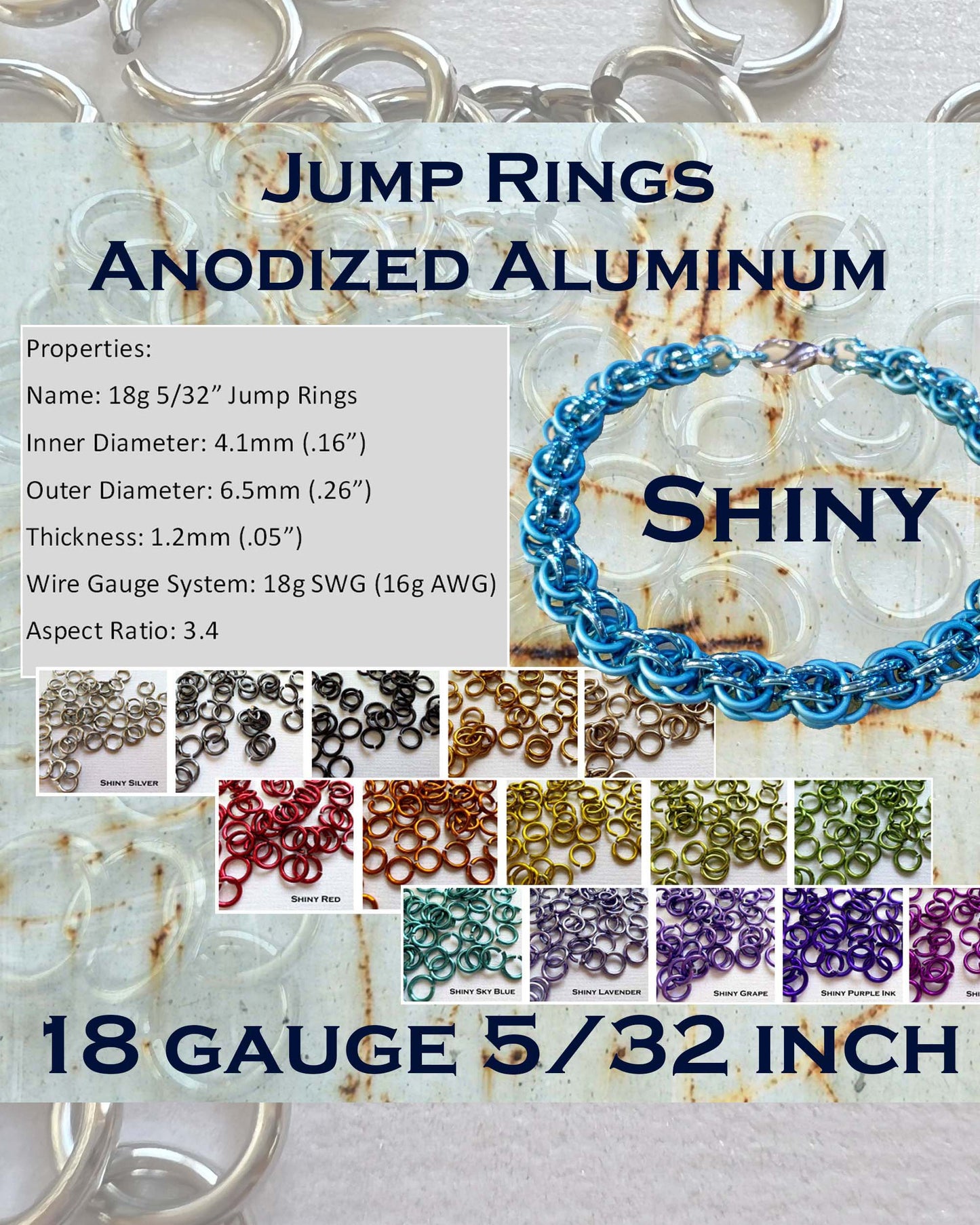 18g 5/32" Jump Rings Shiny (SWG) ID: 4.1mm - Choose color & quantity