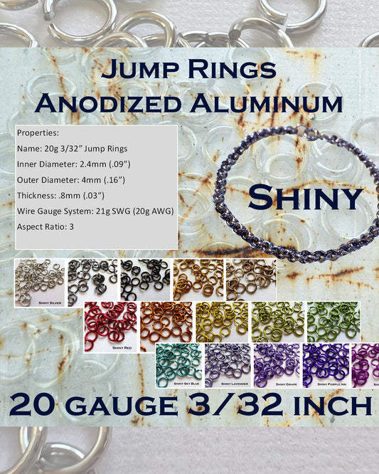 20g 3/32" AA Jump Rings SHINY (AWG) ID: 2.4mm - choose color & quantity