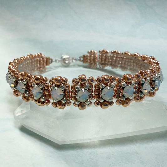 Ladder Stitch Tennis Bracelet Kit with Video Class - Rose Gold & White Opal