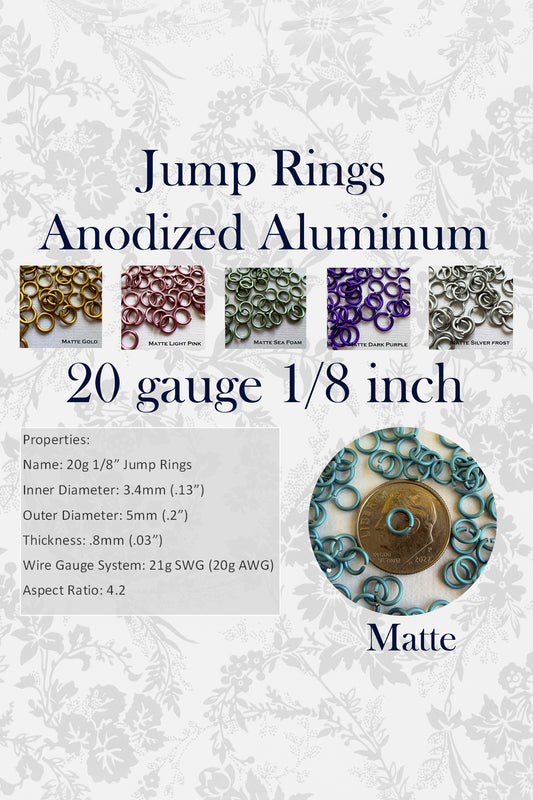 Jump Rings MATTE 20G 1/8" (AWG) ID: 3.4mm - choose color & quantity