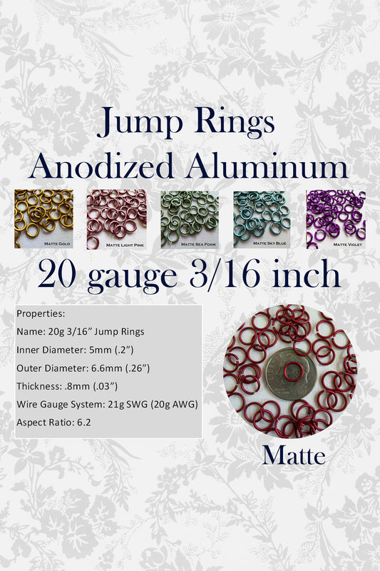 Jump Rings SHINY 20g 3/16" MATTE (AWG) ID: 5mm - choose color & quantity