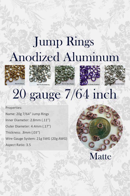 Jump Rings AA MATTE 20g 7/64" (AWG) ID: 2.8mm- choose color & quantity