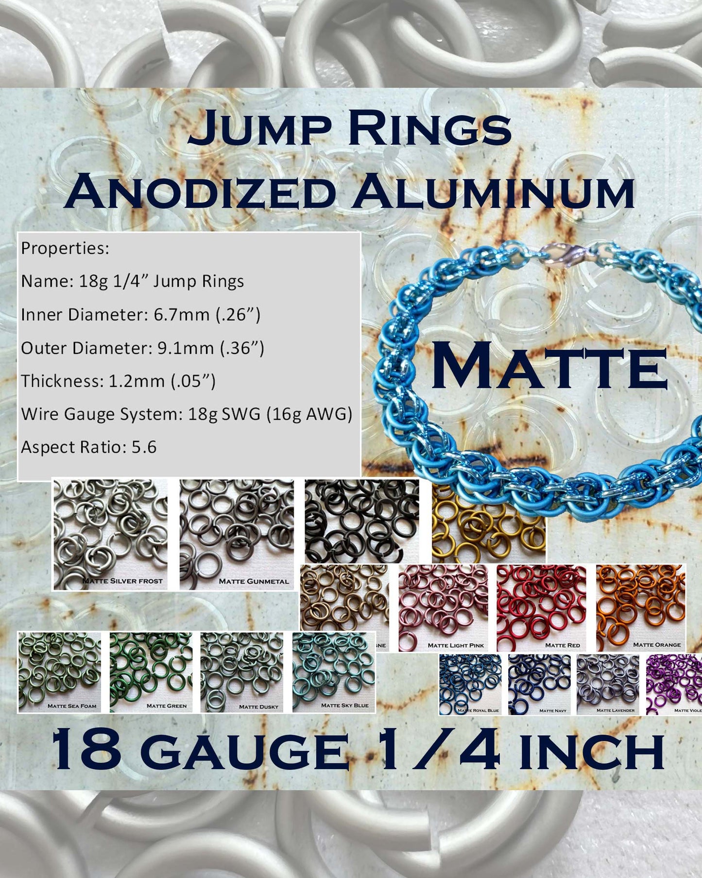 18g 1/4" Jump Rings Matte (SWG) ID: 6.7mm - Choose color & quantity