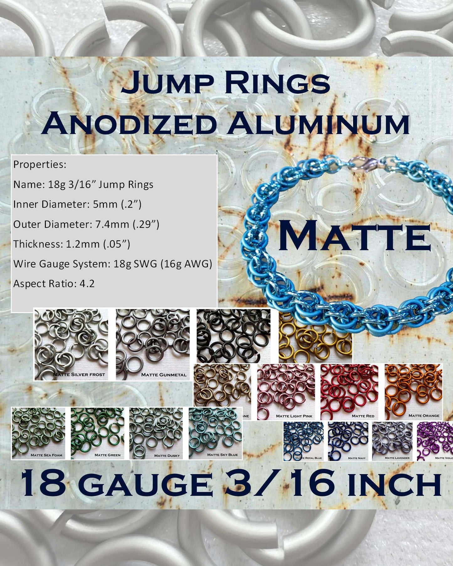 18g 3/16" Jump Rings Matte (SWG) ID: 5mm - choose color & quantity