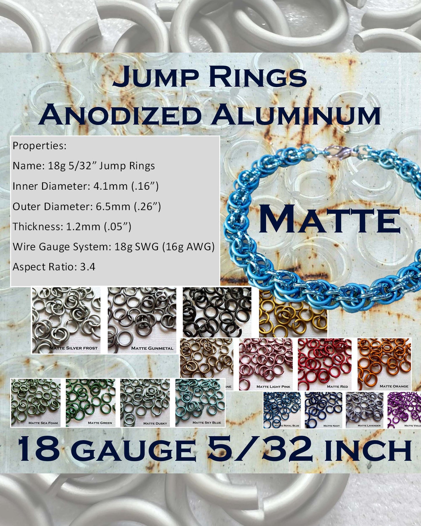 18g 5/32" Jump Rings Matte (SWG) ID: 4.1mm - Choose color & quantity