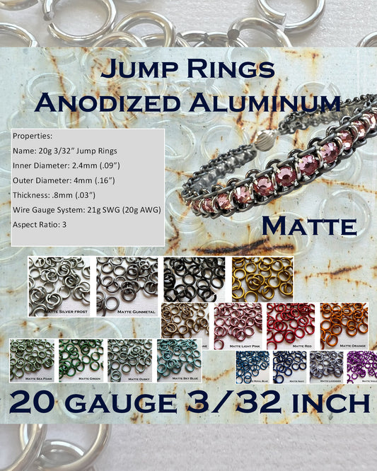 20g 3/32" AA Jump Rings MATTE (AWG) ID: 2.4mm - choose color & quantity