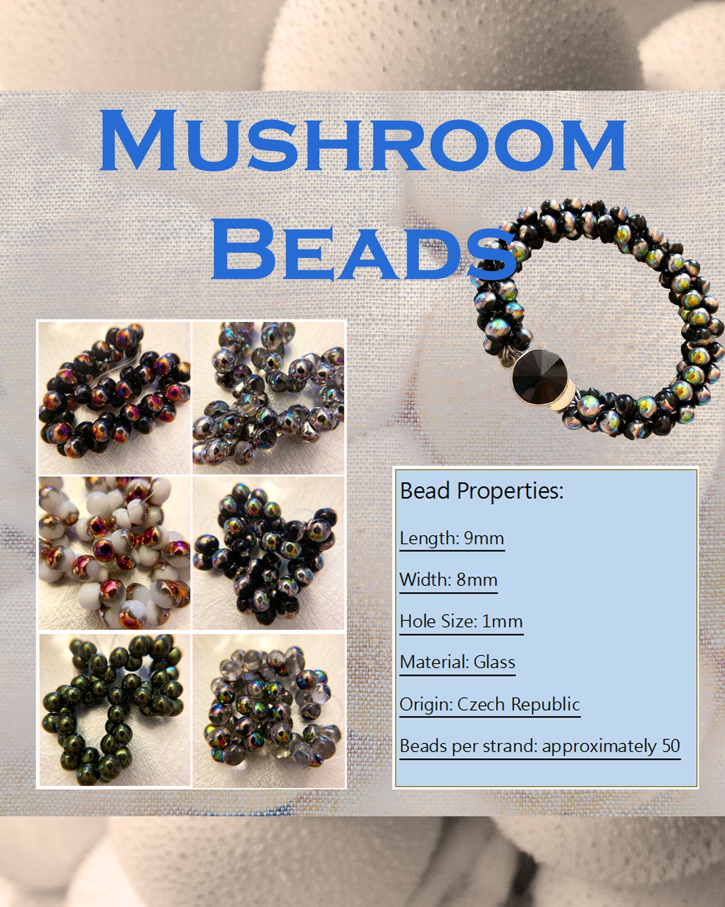 Mushroom Beads - 50 bead strand