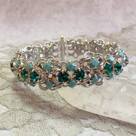 Pair of Queens Preciosa Rhinestone Bracelet Kit with Video Class - Silver, Blue Zircon & Turquoise