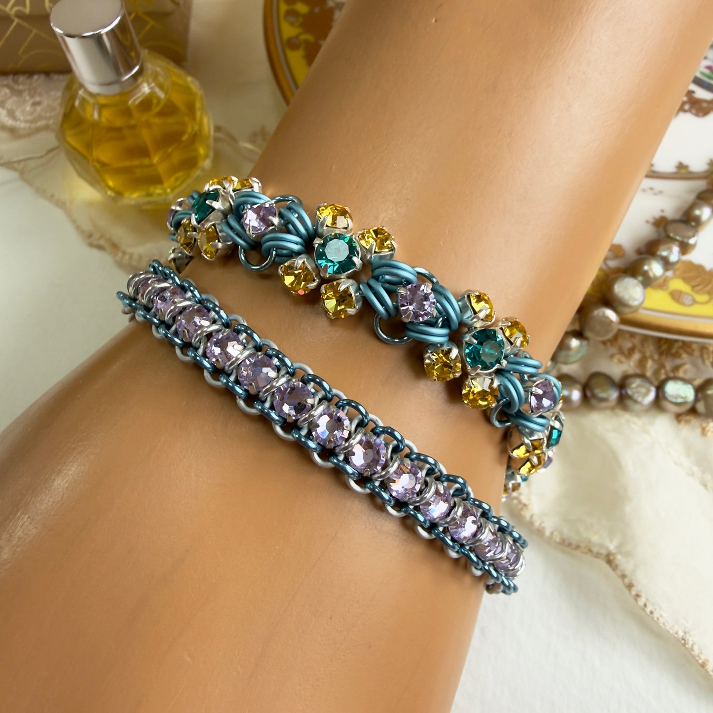 Papillon Link Bracelet Kit with Video Class - Sky Blue with Blue Zircon, Light Topaz & Violet