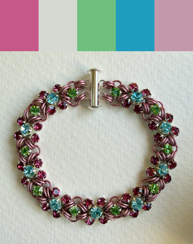 Papillon Link Bracelet Kit with Video Class - Light Pink with Aqua Bohemica, Fuchsia, & Peridot