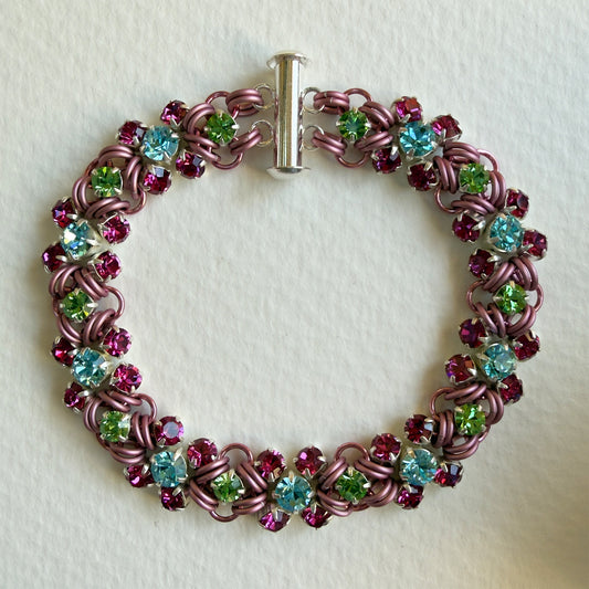 Papillon Link Bracelet Kit with Video Class - Light Pink with Aqua Bohemica, Fuchsia, & Peridot