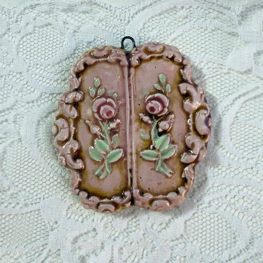 Pink Rose Shabby Chic Pendant (2 1/8" x 2") - OOAK Ceramic