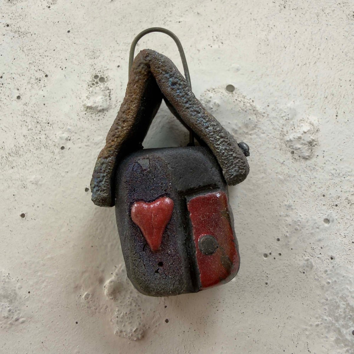 Raku Tiny Heart House (1 1/2" x 1") - OOAK Ceramic