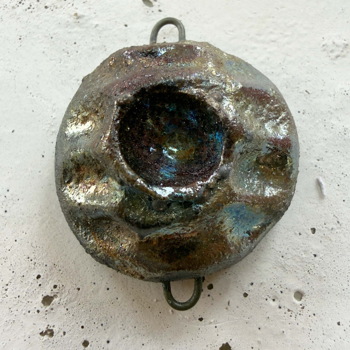 Raku Round Connector (1" diameter) - OOAK Ceramic