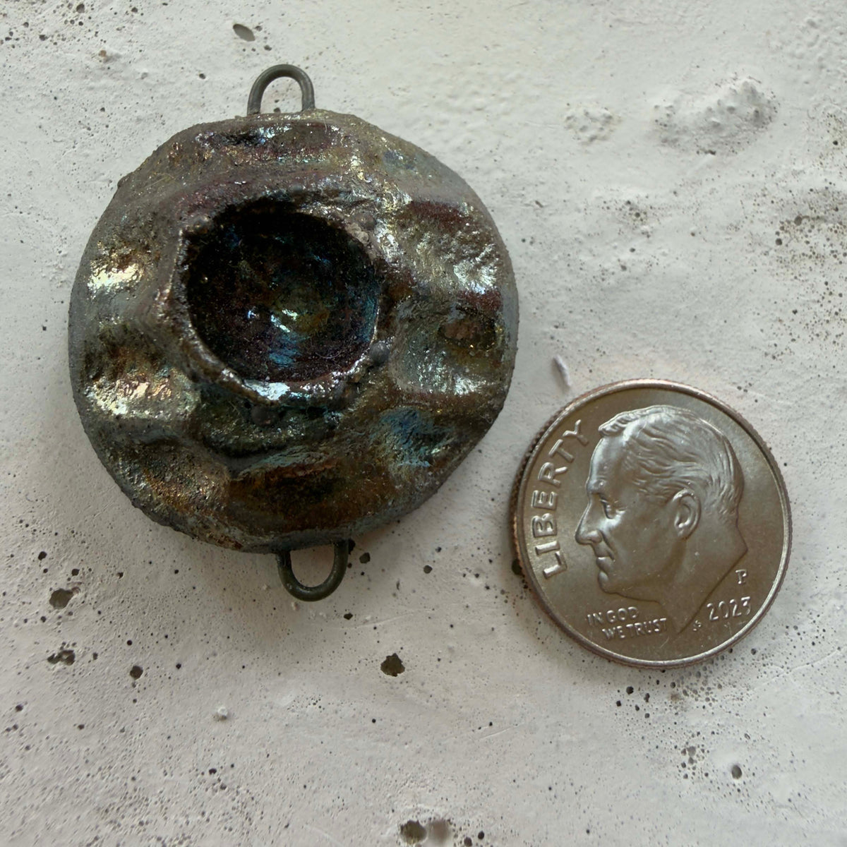 Raku Round Connector (1" diameter) - OOAK Ceramic