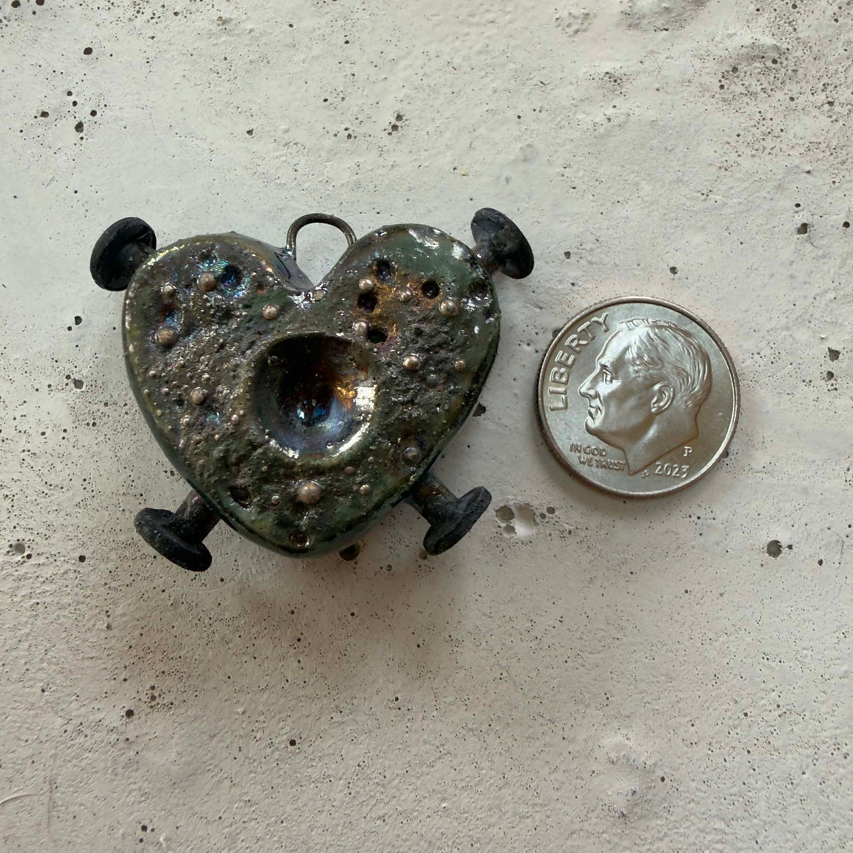 Raku Small Nailed Heart (1" x 1 1/2") - OOAK Ceramic