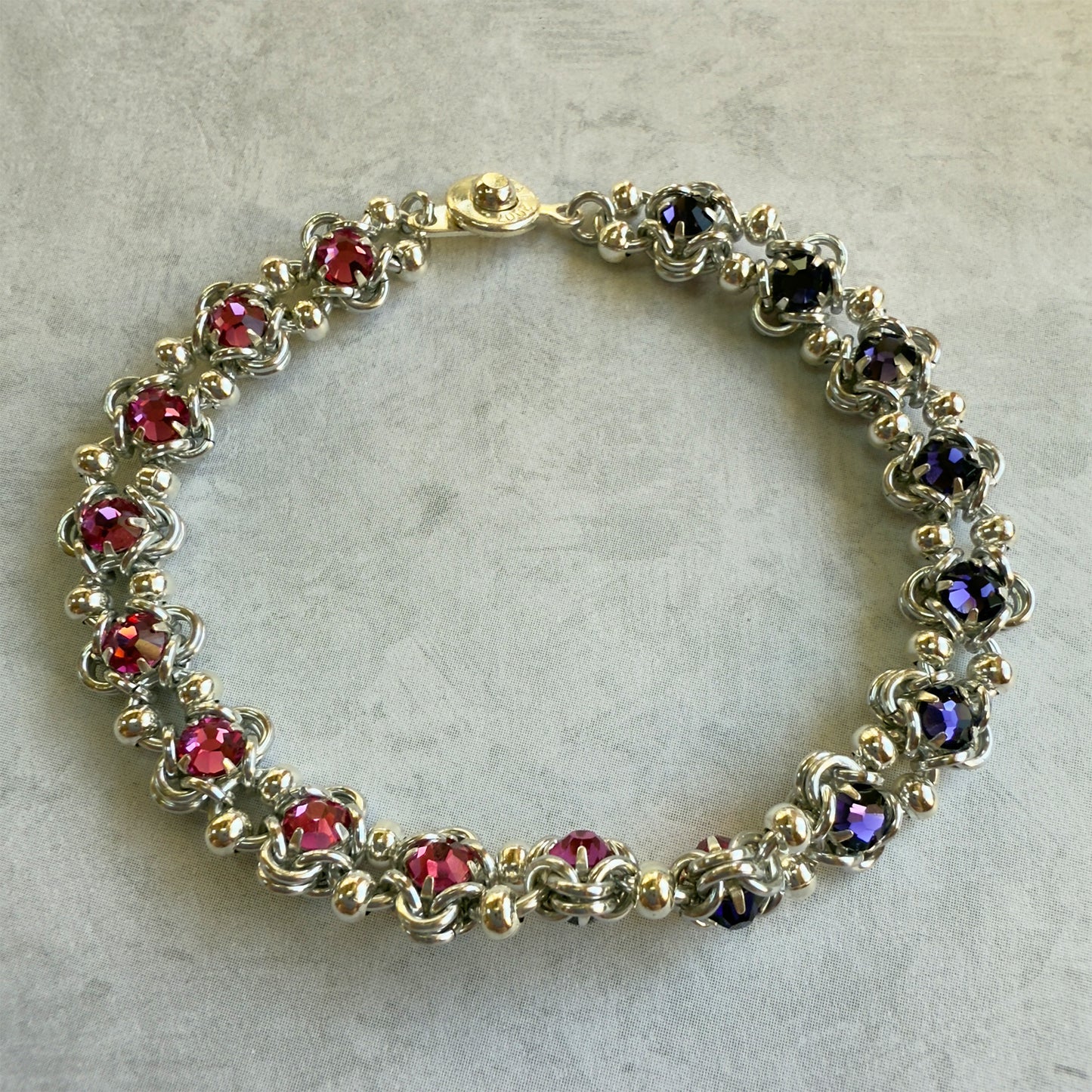 Reversible Rose Montee Beaded Bracelet Kit with Video Class - Silver, Purple Velvet & Fuchsia