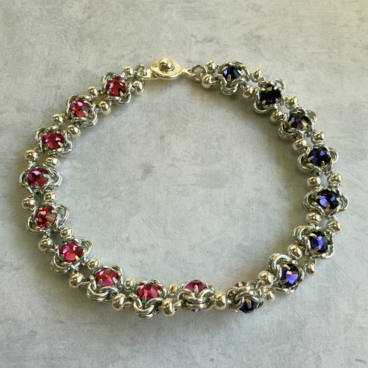 Reversible Rose Montee Beaded Bracelet Kit with Video Class - Silver, Purple Velvet & Fuchsia