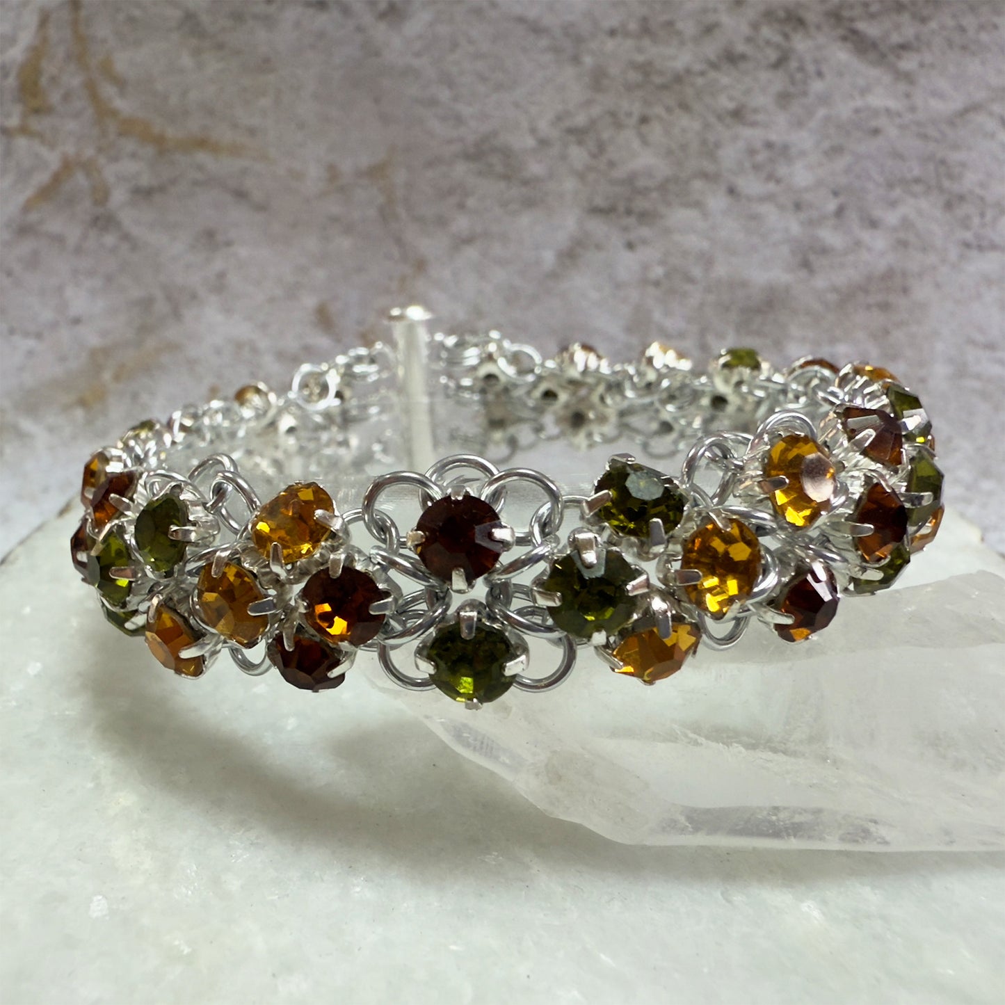 Rhinestone Bias Bracelet Kit with Video Class - Silver, Topaz, Olivine & Brown