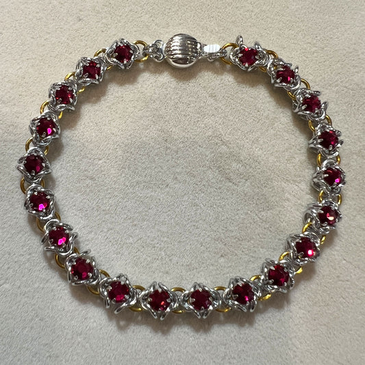 Rose Montee Reversible Byzantine Bracelet Kit with Video Class - Silver Ruby Crystal and Gold