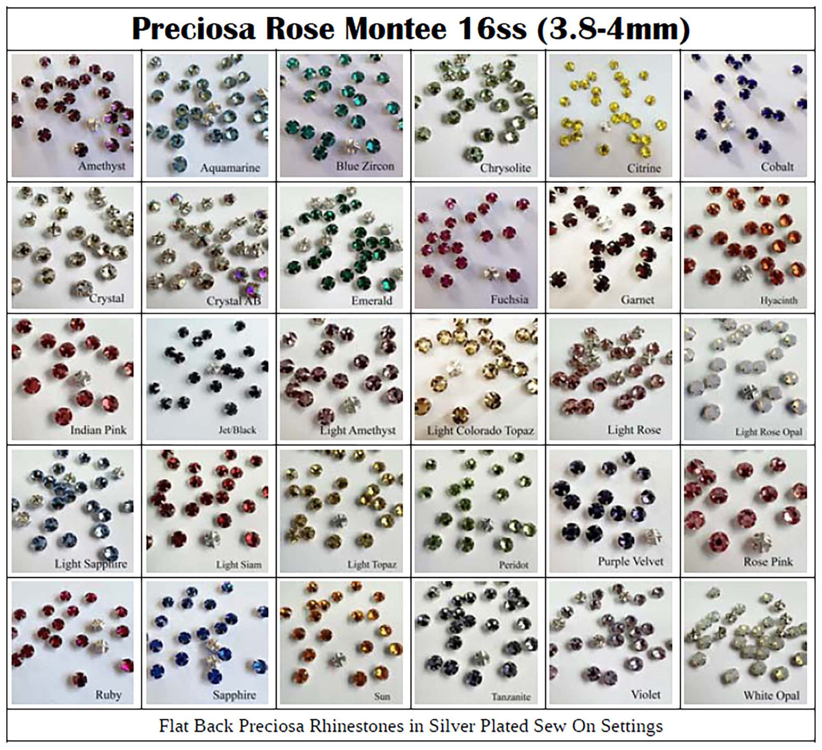 Preciosa Rose Montee 16ss (3.8-4mm) - choose color