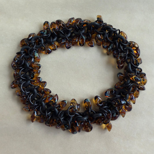 Shaggy Long Magatama Stretch Bracelet Kit with Free Video - Matte Black & Tortoise Shell Picasso