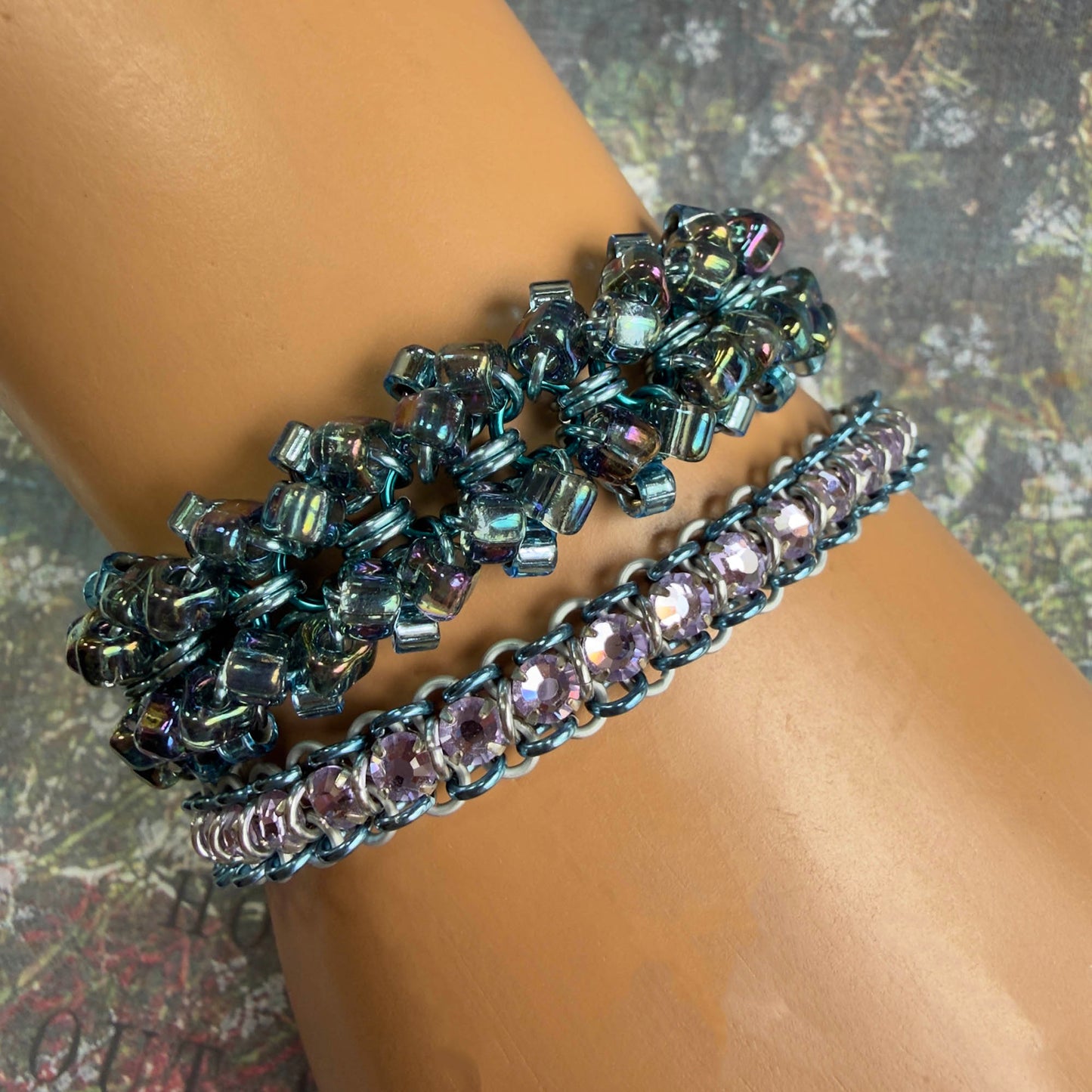 Side Locked Ruffle Bracelet Kit with Video Class - Teal, Sky Blue, Gunmetal & Gray AB